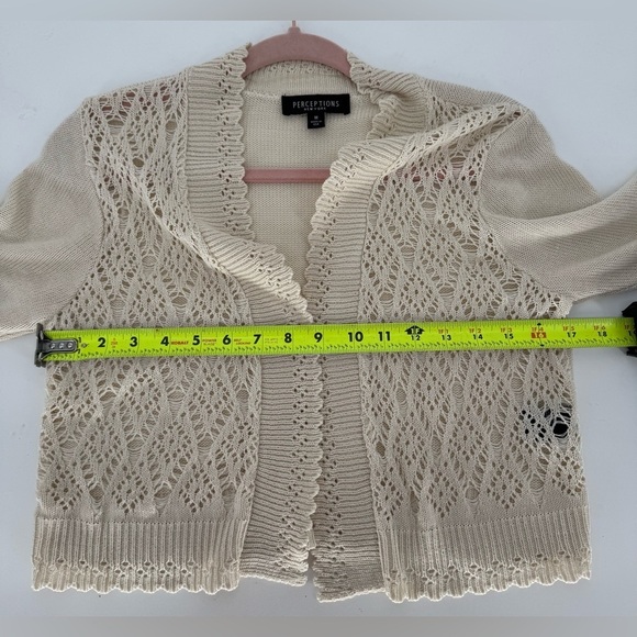 Perceptions Open Style Beige Knit Crochet Blazer - Picture 5 of 8